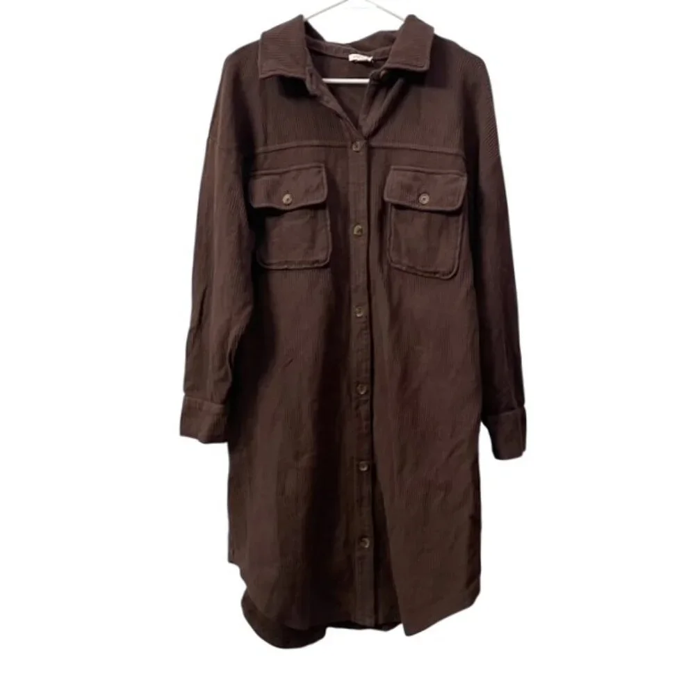 Anthropologie Pilcro Button Front Long Sleeve Shirt Dress Brown Medium